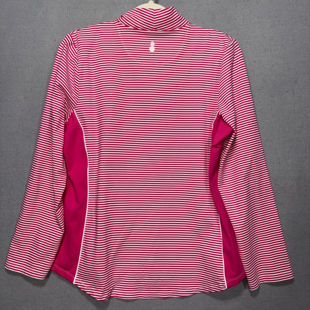 Tommy Bahama Island Zone Women Golf Top L Pink White Stripe Quarter Zip Athletic - Picture 2 of 8